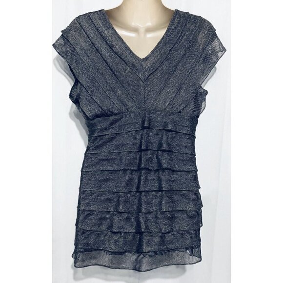 NEW Max Edition Womens Large Knit Ruffle Top V-Neck Lined Cap Sleeve - Picture 3 of 5